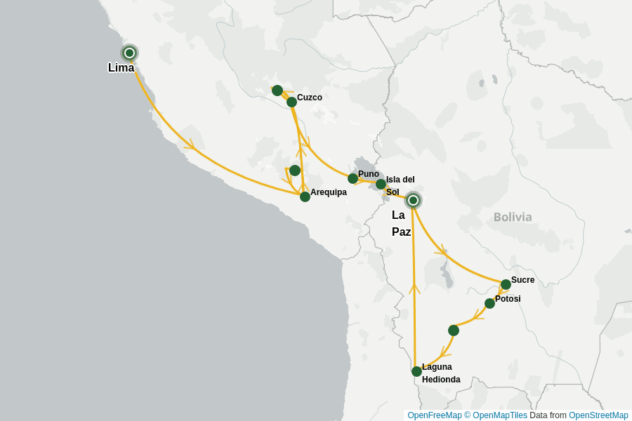 Itinerary Map image for Le Duo Pérou Bolivie 
