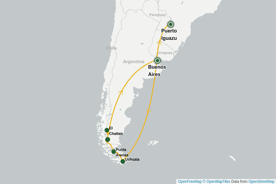 Itinerary Map image for Argentine et Chili : Patagonie Sauvage