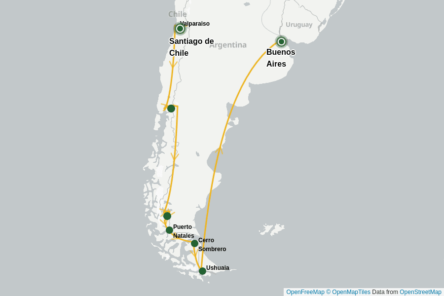 Itinerary Map image for Chili et Argentine : Patagonie Authentique