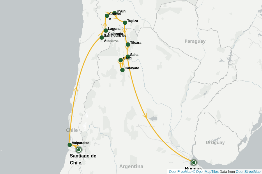 Itinerary Map image for Chili, Bolivie, Argentine : Aventure Andine