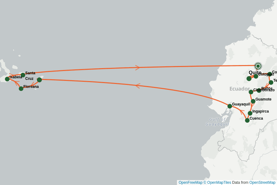 Itinerary Map image for Aventure en Équateur et Galapagos