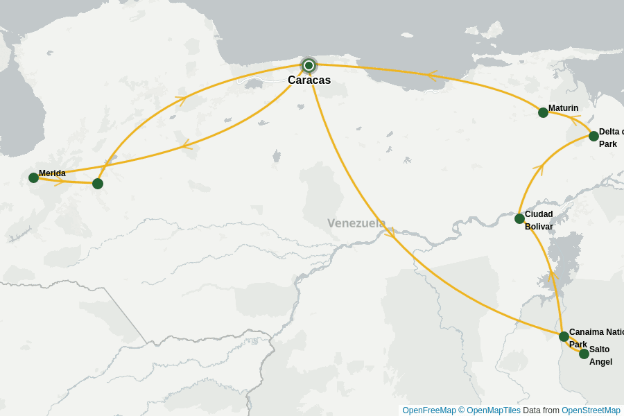 Itinerary Map image for Balade au Venezuela