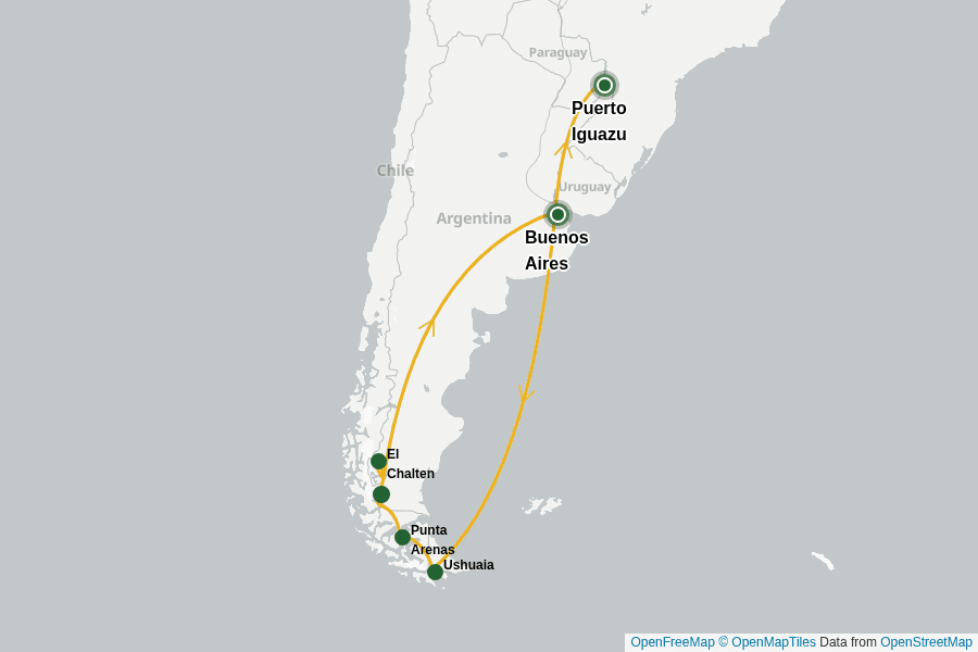Itinerary Map image for Argentine et Chili : Patagonie Sauvage