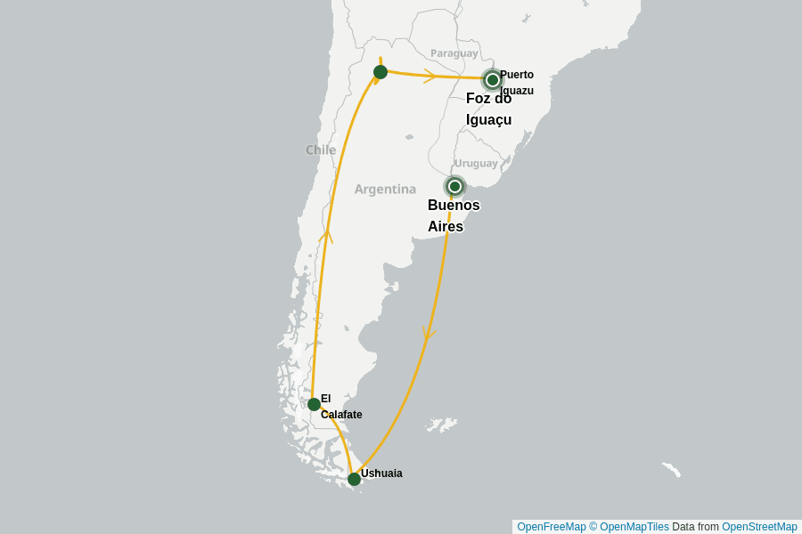Itinerary Map image for Aux quatre coins de l’Argentine