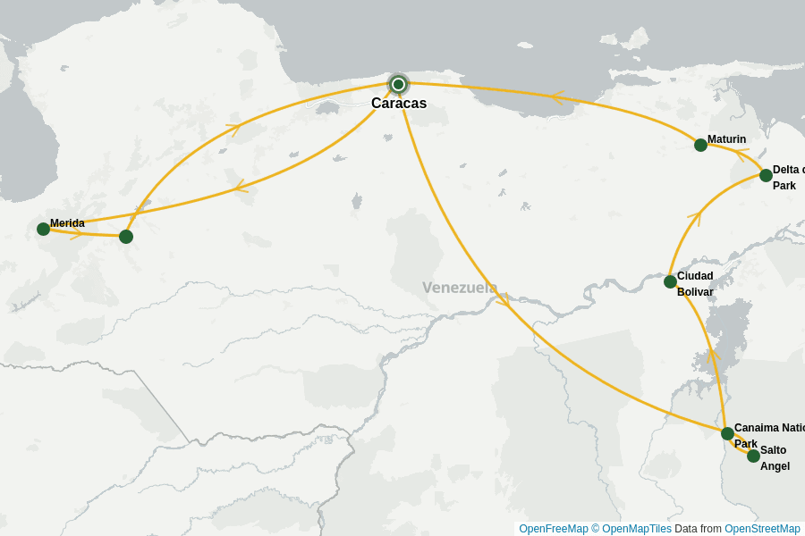 Itinerary Map image for Balade au Venezuela