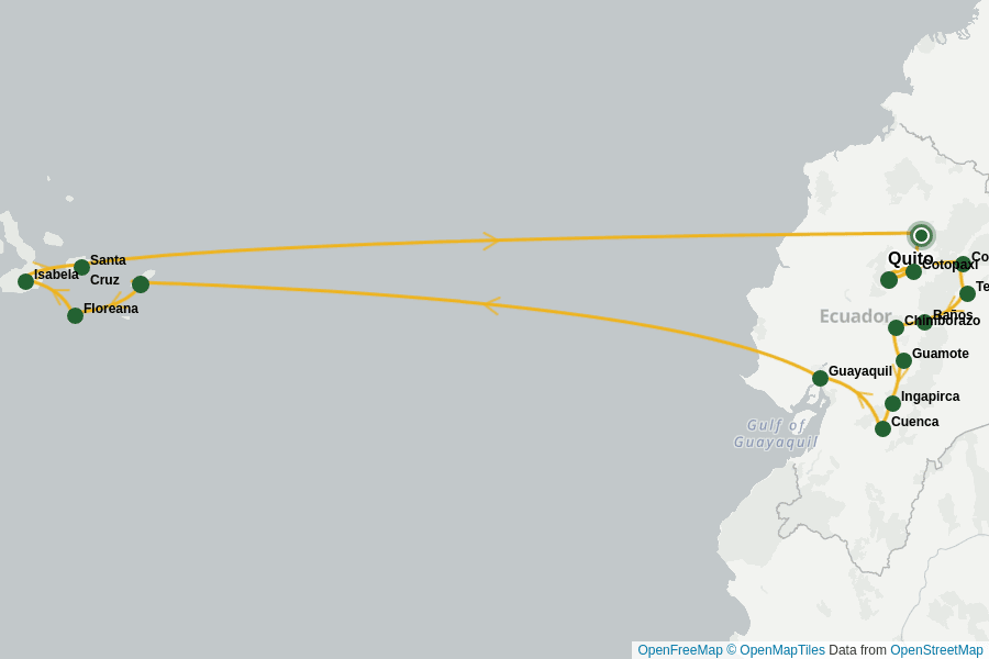 Itinerary Map image for Aventure en Équateur et Galapagos