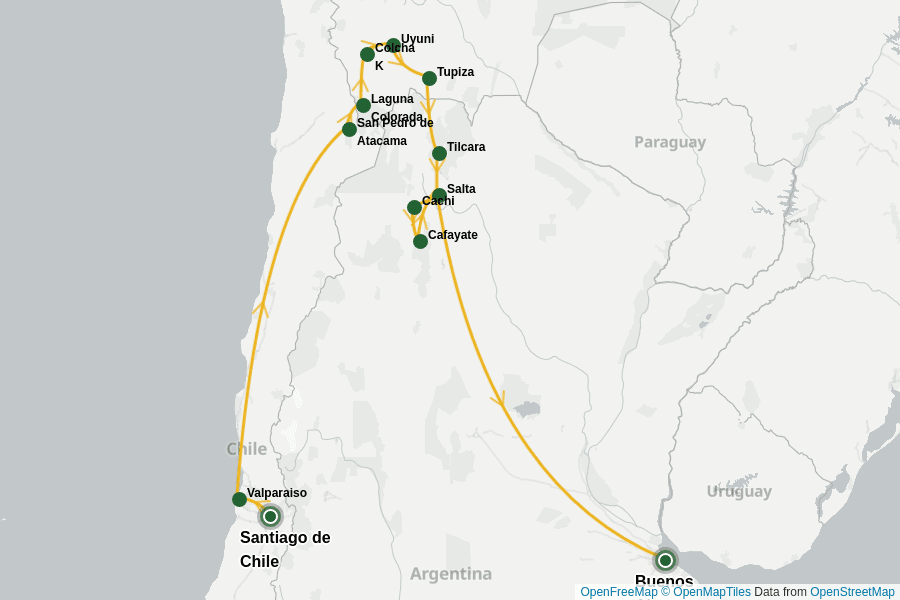 Itinerary Map image for Chili, Bolivie, Argentine : Aventure Andine