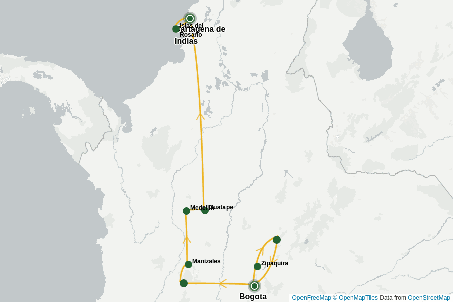 Itinerary Map image for Les trésors de la Colombie