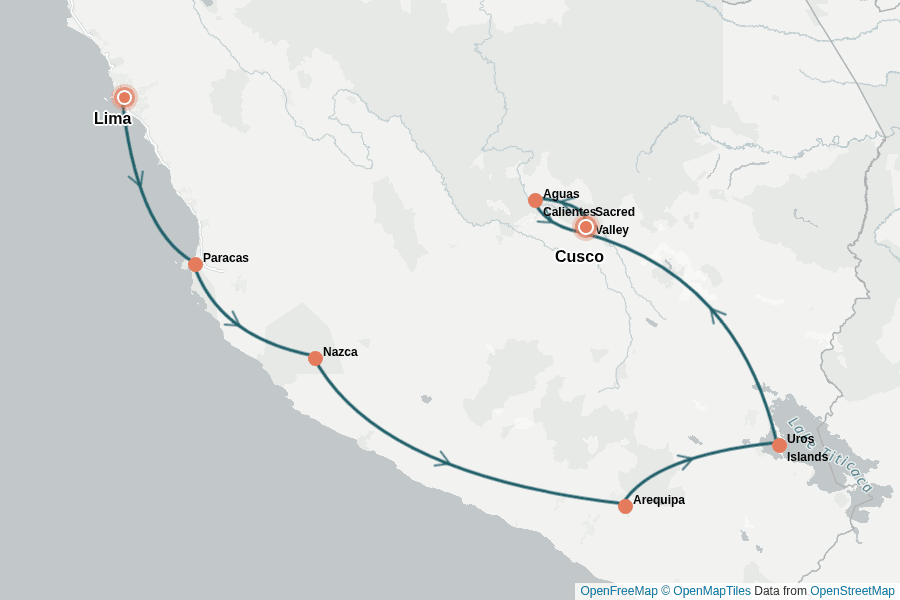 Itinerary Map image for Circuit Pérou : Andes, désert et Machu Picchu